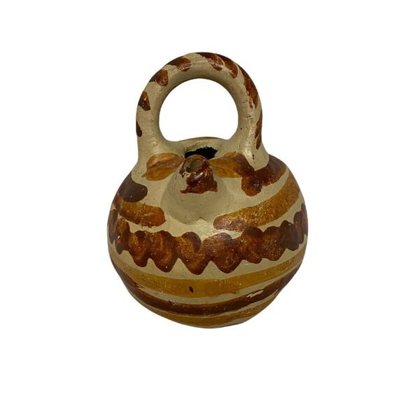 Small Round Teapot Jug Made In Mexico Brown Orange Design Tourist Item - Picture 4 of 5